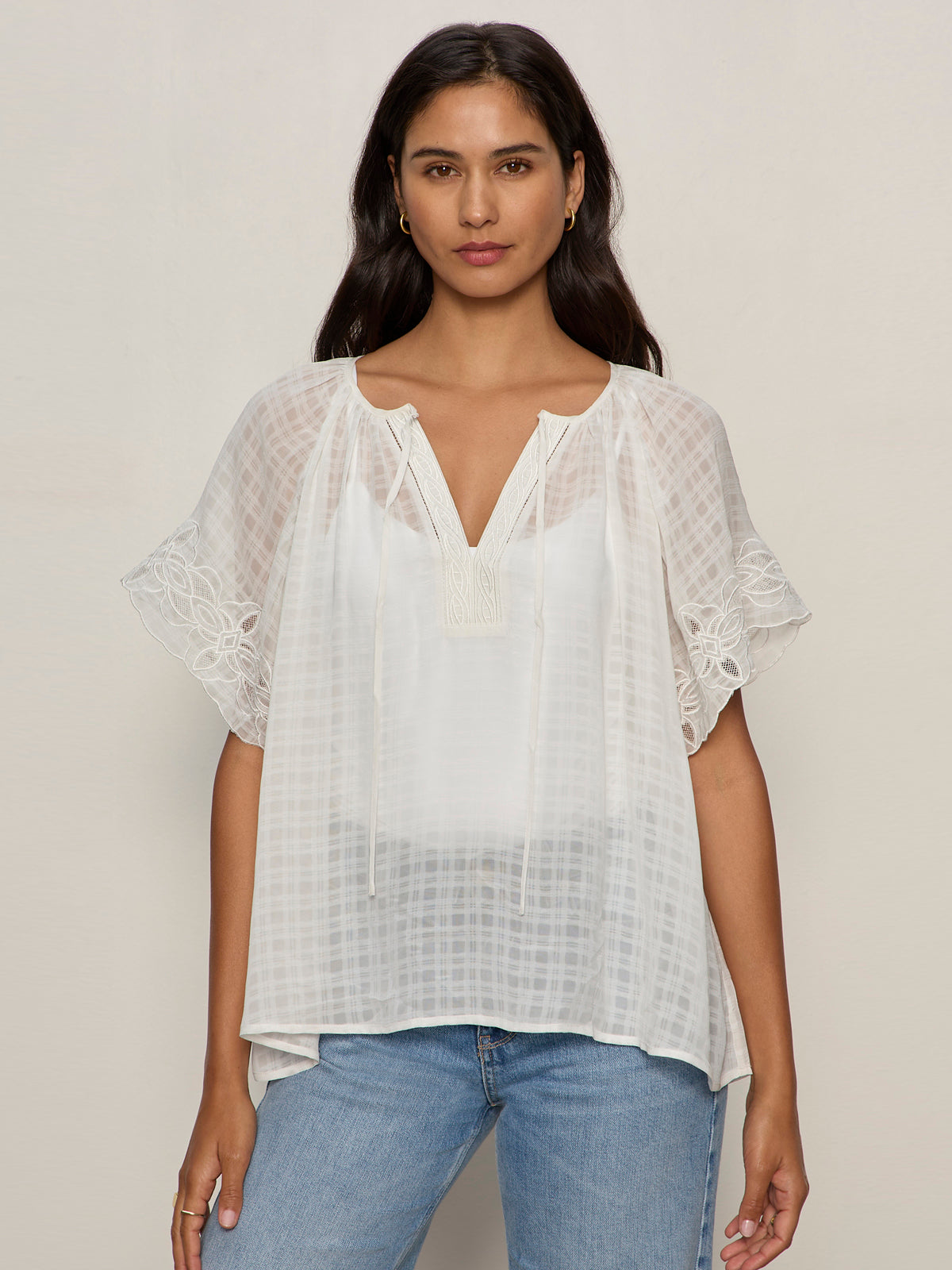 Easy Brunch Embroidered Blouse Chalk - Image 7