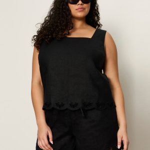 Almost There Linen Top Black Extended Sizing