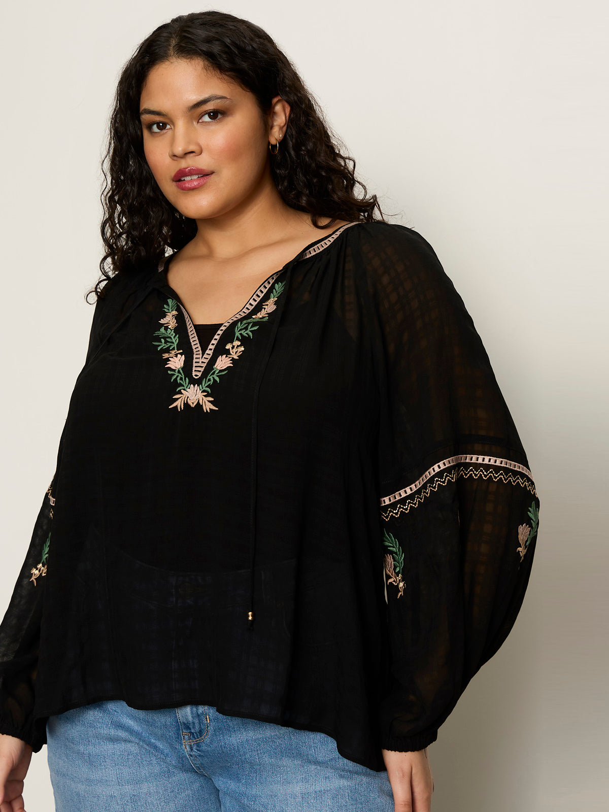 Raye Embroidered Blouse Black Extended Sizing - Image 5