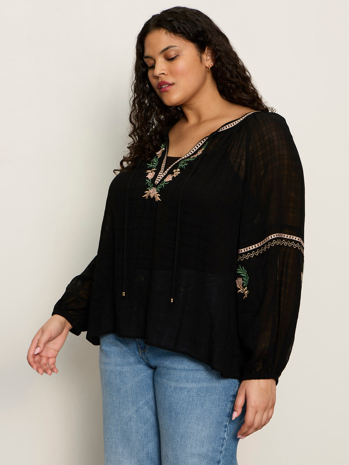 Raye Embroidered Blouse Black Extended Sizing - Image 3