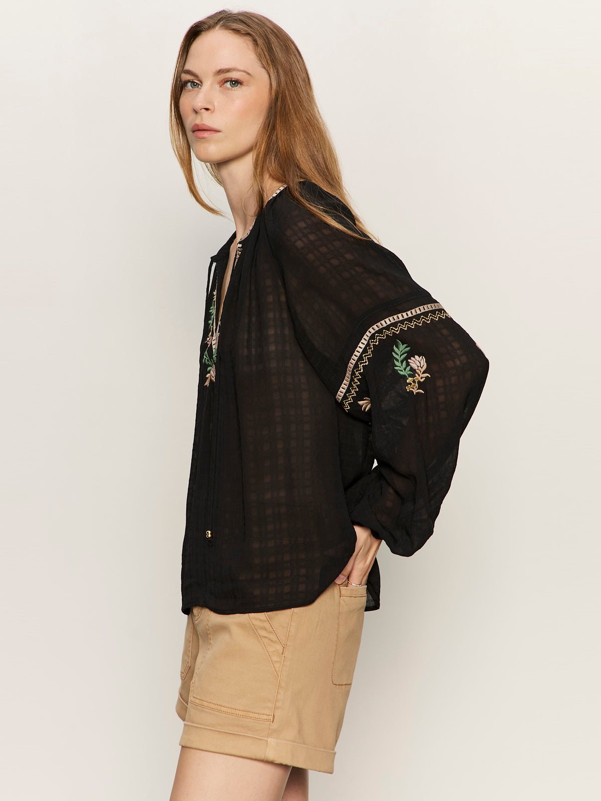 Raye Embroidered Blouse Black - Image 3
