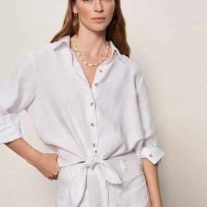 More Love Linen Tie Top White