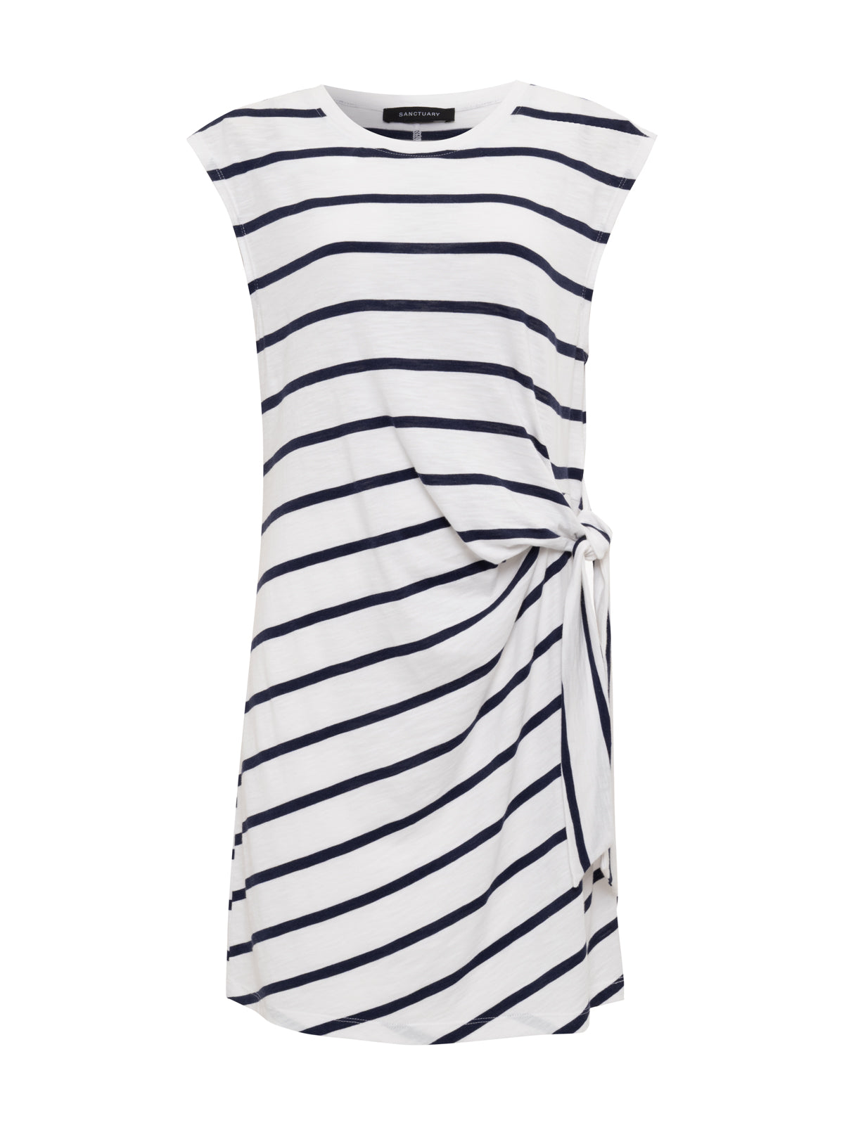 Side Tie T-Shirt Dress White/Navy Stripe - Image 6