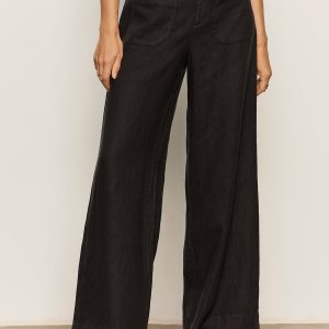 The Linen Marine Wide Leg Semi-High Rise Pant Black