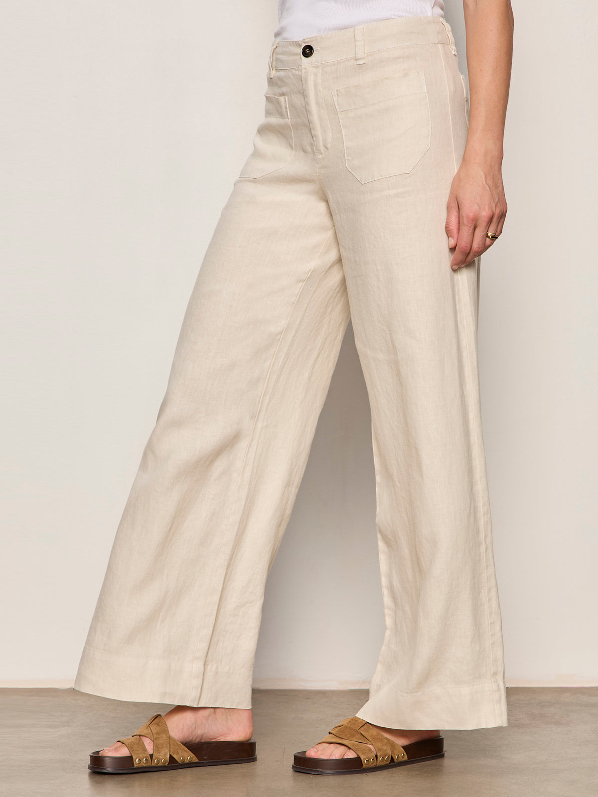 The Linen Marine Wide Leg Pant Summer Sand - Image 4