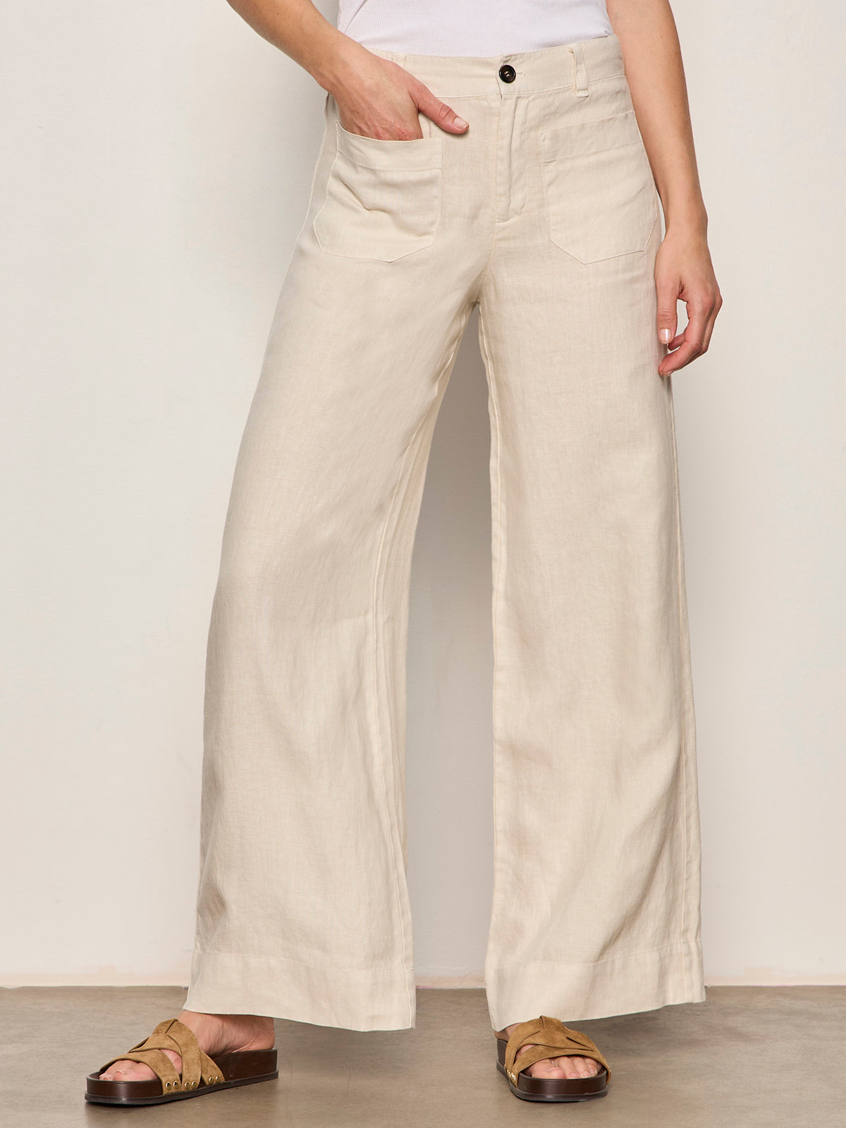The Linen Marine Wide Leg Pant Summer Sand - Image 5