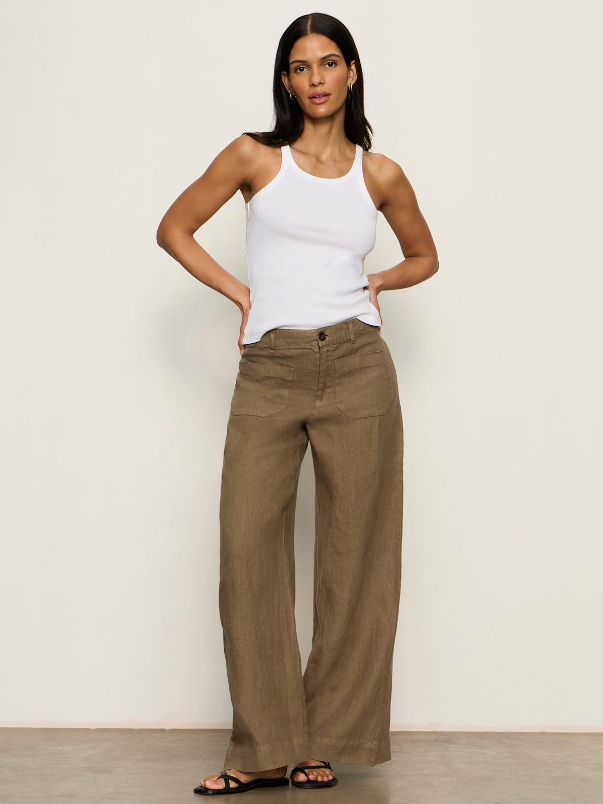 The Linen Marine Wide Leg Pant Timber - Image 5