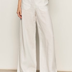 The Linen Marine Wide Leg Semi-High Rise Pant White