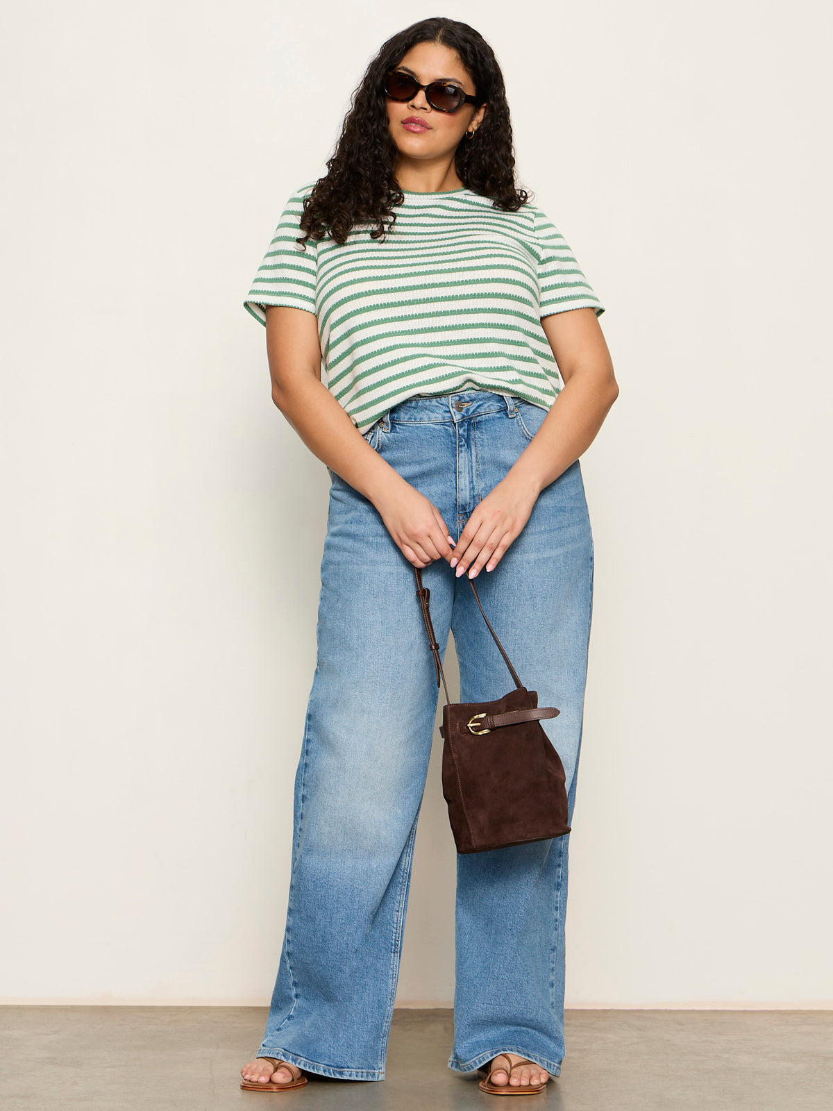 Perfect Textured Tee Chalk/Green Juice Strip Extended Sizing - Image 5
