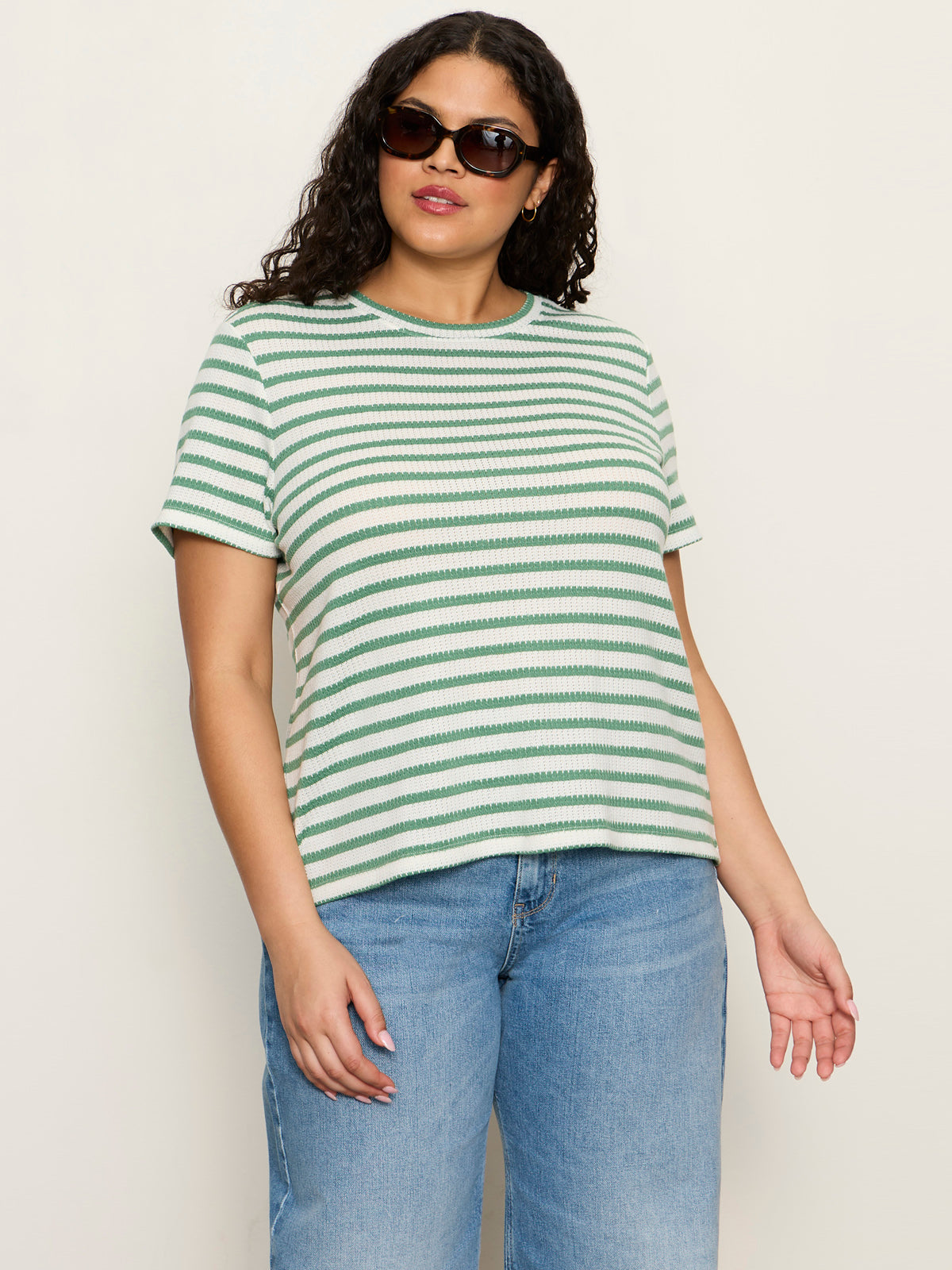 Perfect Textured Tee Chalk/Green Juice Strip Extended Sizing - Image 3