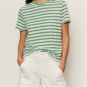 Perfect Texture Tee Chalk/Green Juice Stripe Petite Sizing