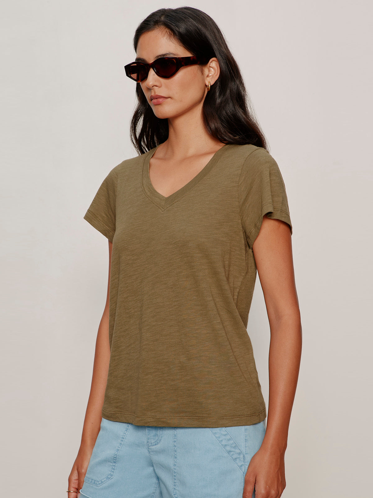 Soft V Neck Tee Burnt Olive - Image 3
