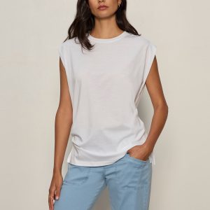 Pleated Muscle Tee White
