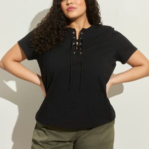 Lace Up Timeless Tee Black Extended Sizing