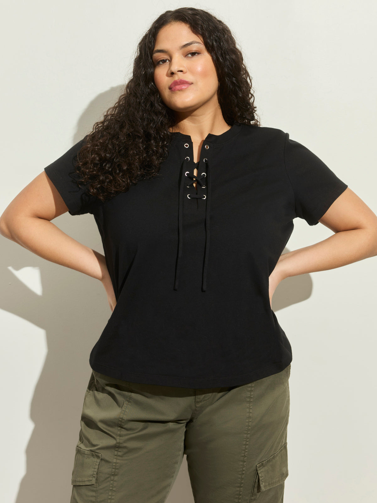 Lace Up Timeless Tee Black Extended Sizing