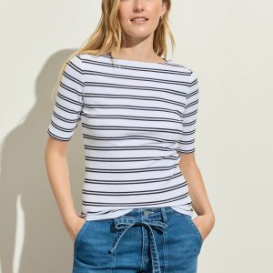 Boatneck Ribbed Top Chalk/Black Stripe