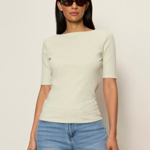 Boatneck Ribbed Top Green Mist