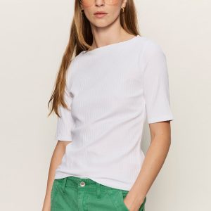 Boatneck Ribbed Top White