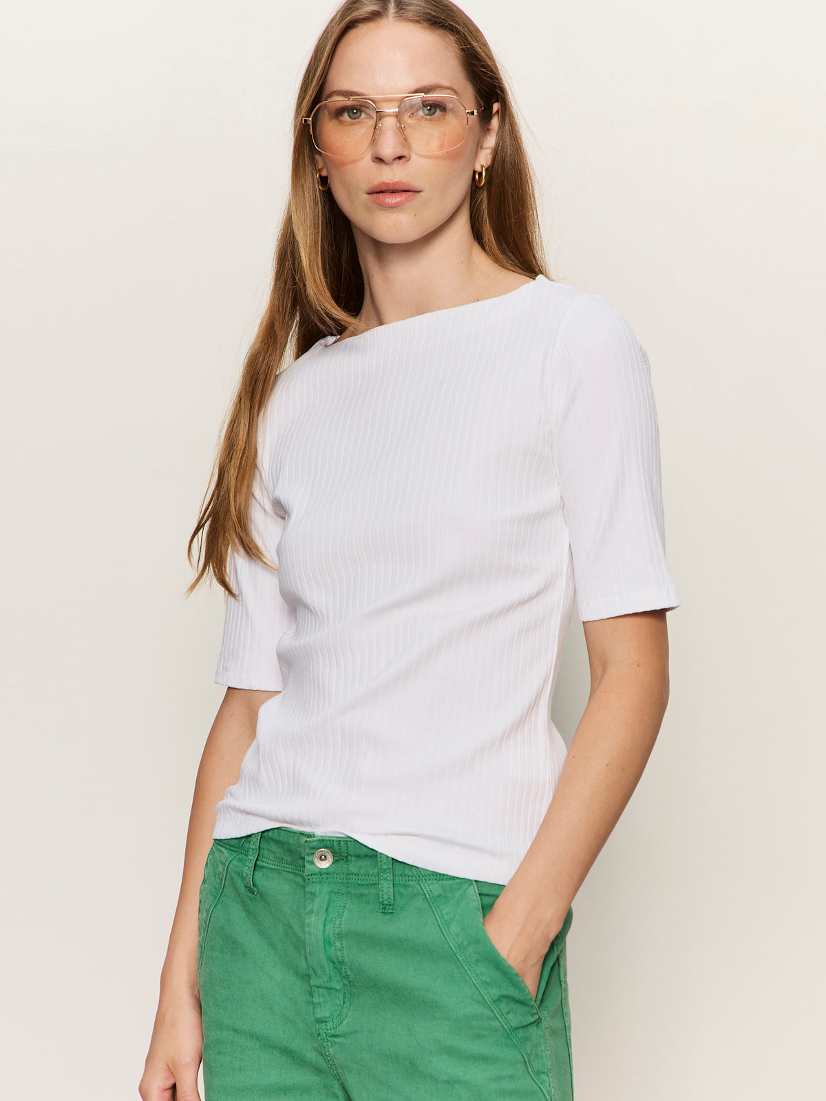 Boatneck Ribbed Top White
