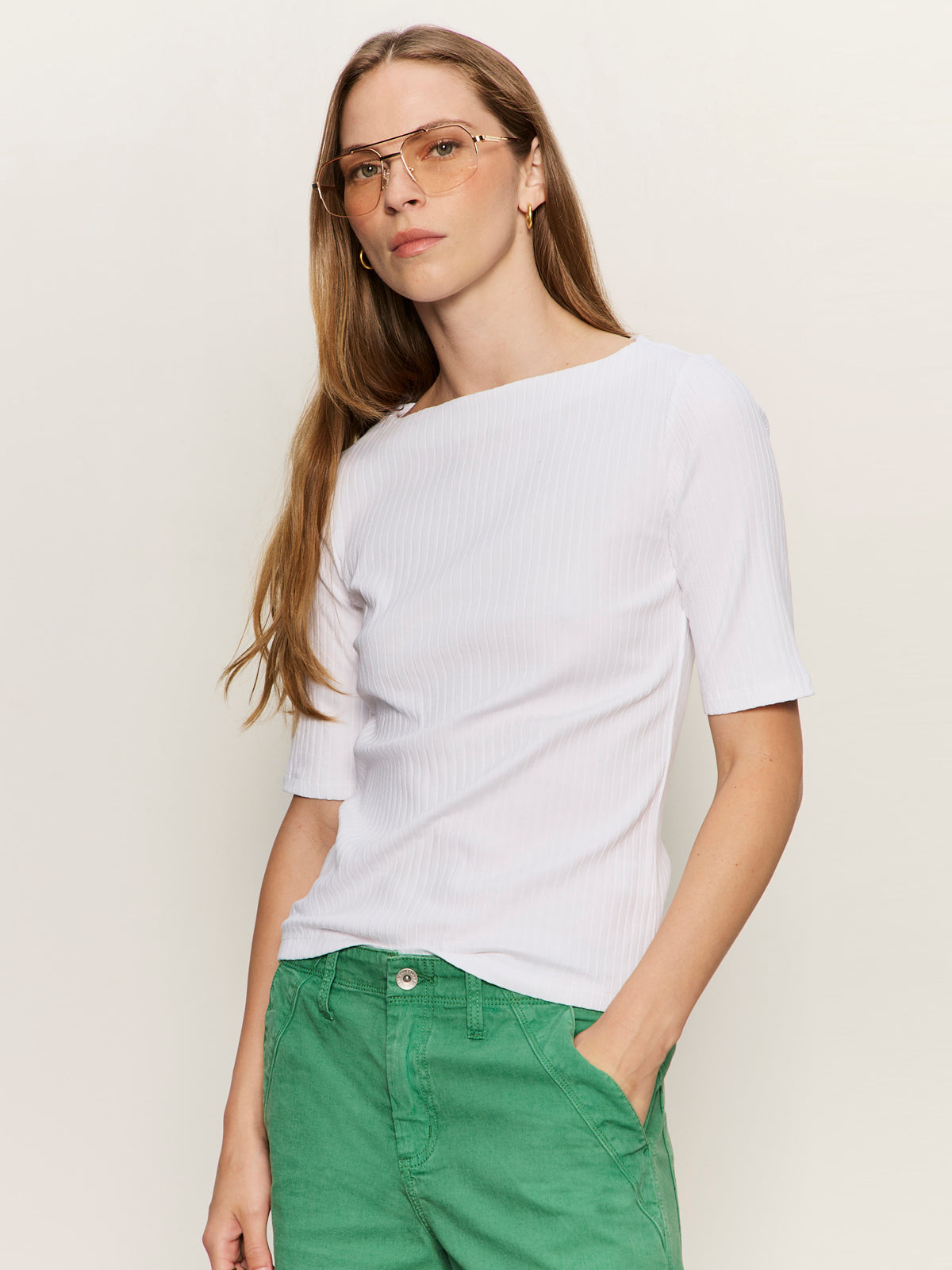 Boatneck Ribbed Top White - Image 3