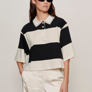 Embellished Polo Tee Collagen/Black Stripe