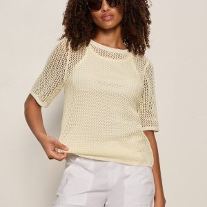 Open Knit Sweater Tee Lemon Drop/Chalk Stripe