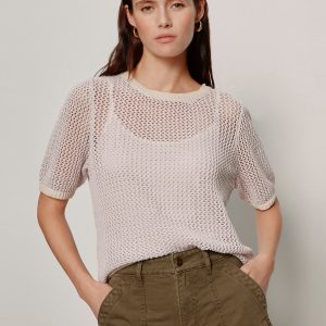 Open Knit Sweater Tee Petal/Rich Collagen Stripe