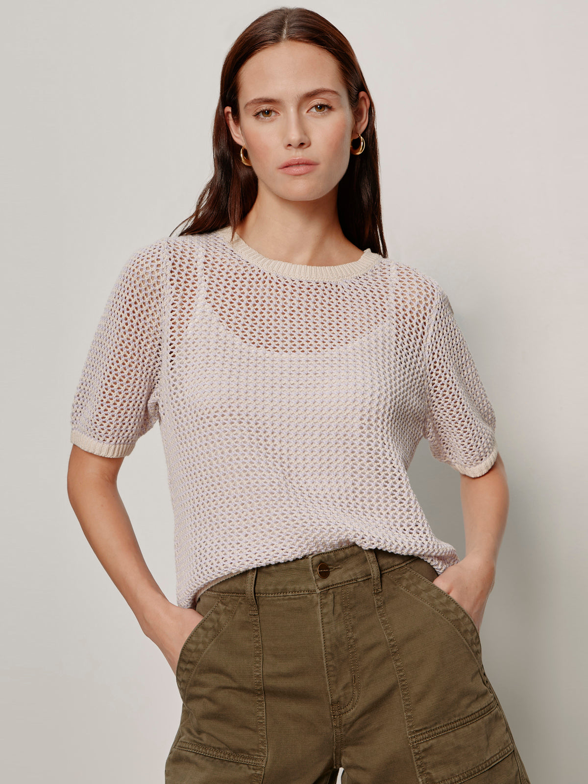 Open Knit Sweater Tee Petal/Rich Collagen Stripe