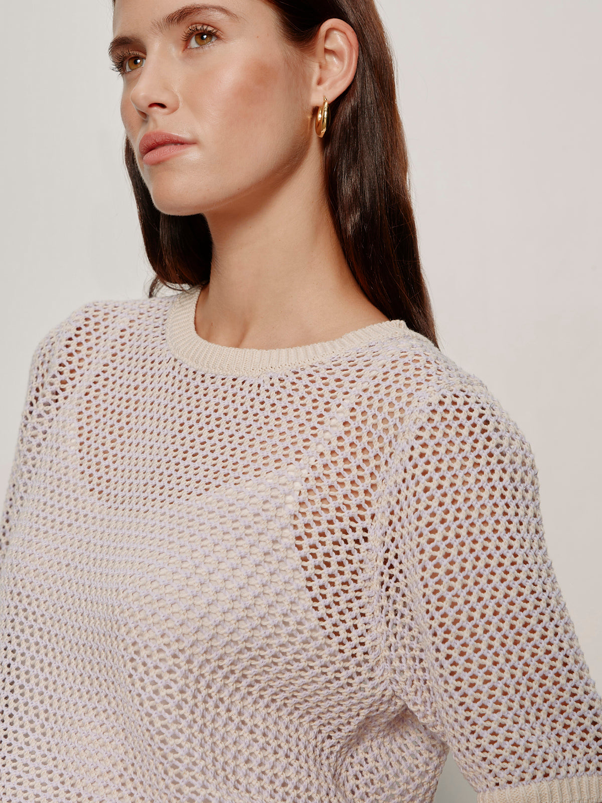 Open Knit Sweater Tee Petal/Rich Collagen Stripe - Image 4