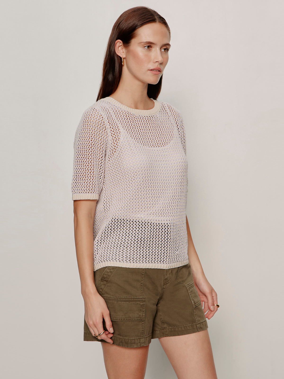 Open Knit Sweater Tee Petal/Rich Collagen Stripe - Image 3