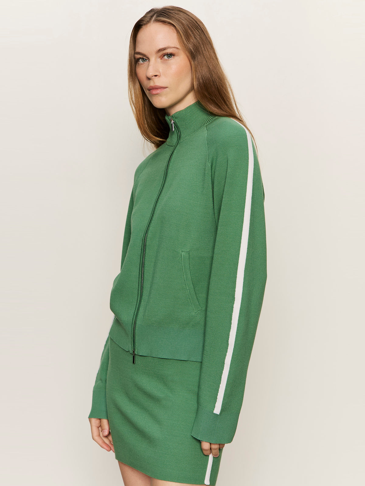 Places To Be Knit Track Jacket Green Juice/Chalk - Image 5
