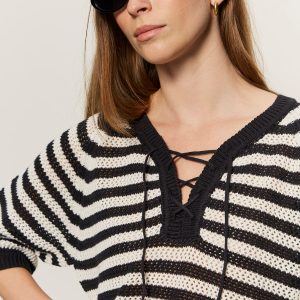 Lace Up Sweater Tee Black/Chalk