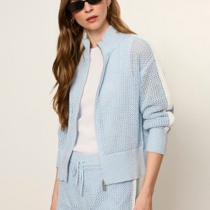Open Stitch Track Jacket Blue Aura with Chalk