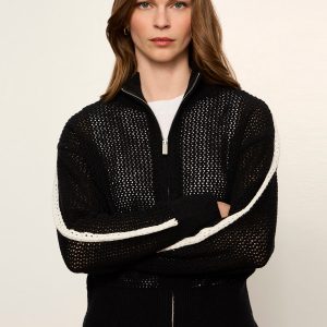 Open Stitch Track Jacket Black with Chalk