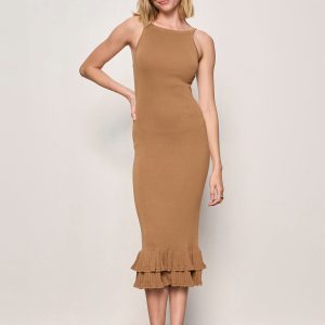 Outdo Tier Hem Sweater Dress Toasted Coconut