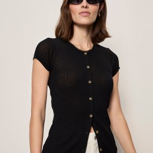 Soft Focus Ribbed Top Black