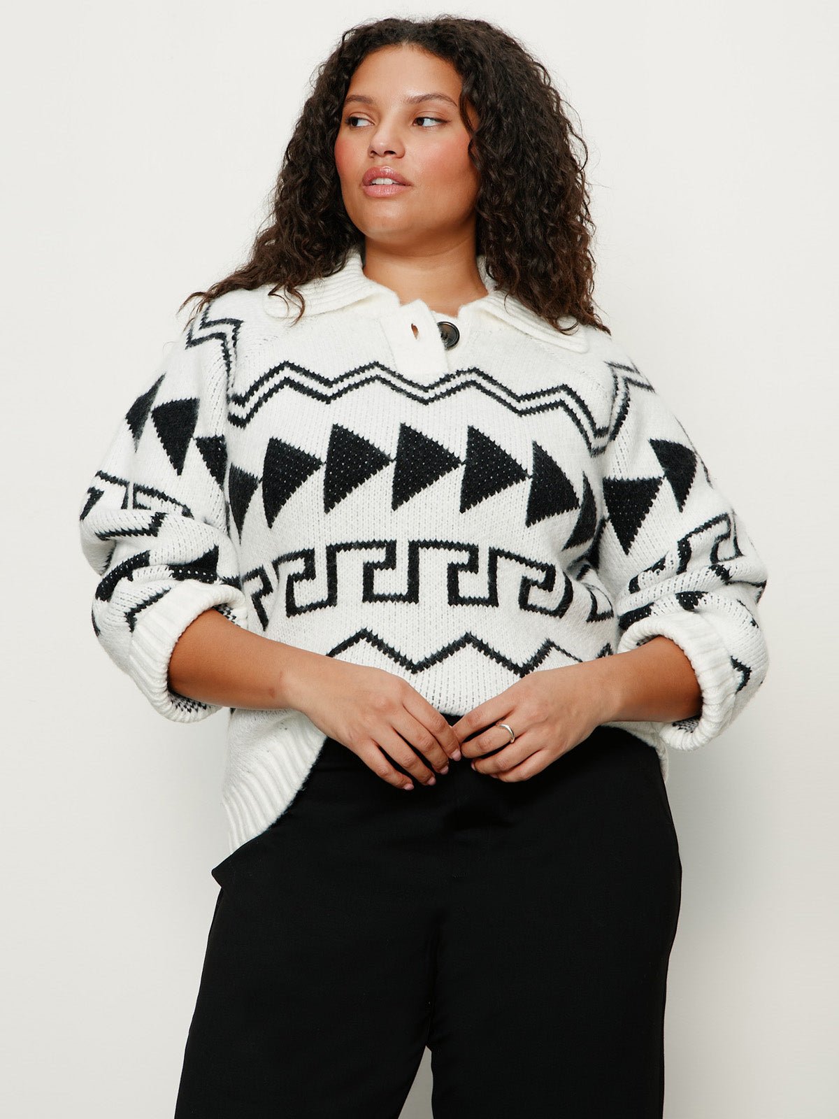 Below Zero Fairisle Popover Chalk And Black Fairisle Extended Sizing - Image 2