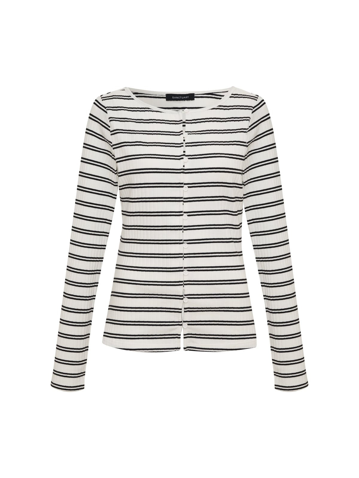 Button Front Ribbed Top Chalk / Black Stripe - Image 6