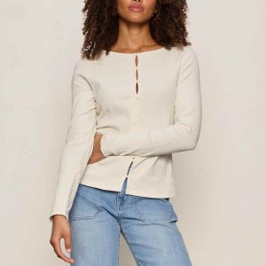 Button Front Ribbed Top Collagen