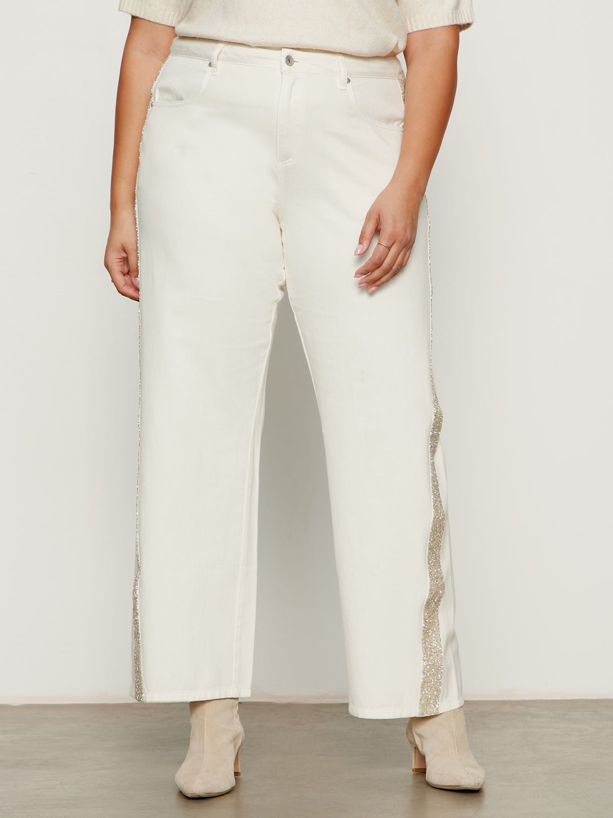 Cadence Shimmer Stripe Jean Vanilla Creme Extended Sizing - Image 3