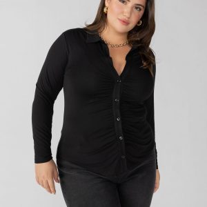 Dreamgirl Knit Button Up Top Black Extended Sizing