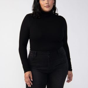 Essential Turtleneck Top Black Extended Sizing