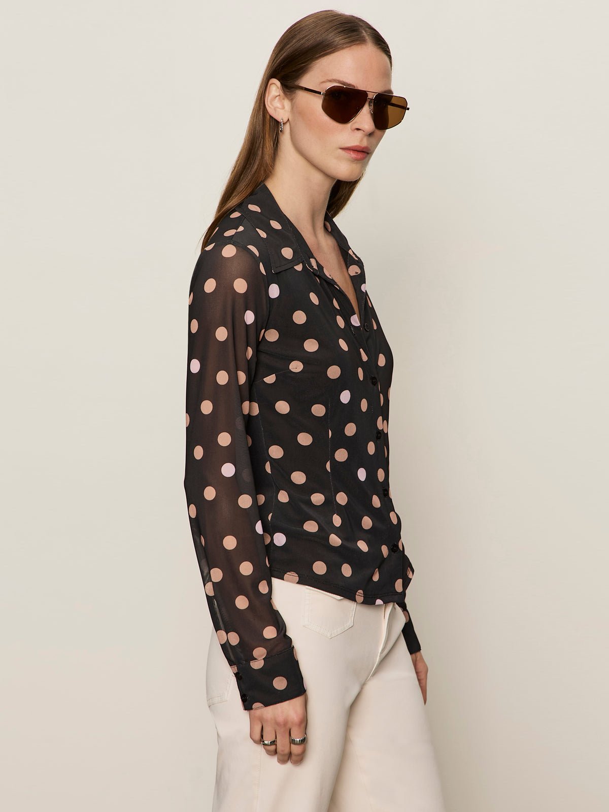 Fitted Mesh Button Down Top Popspot - Image 3