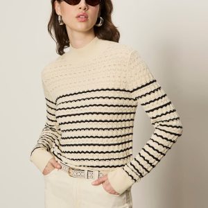 Forever Striped Mock Neck Vanilla Creme With Black Stripe