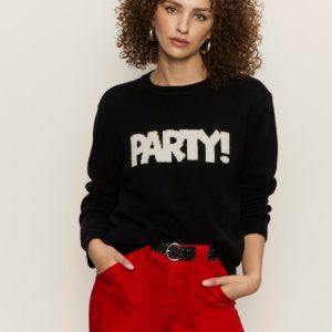 Life Of The Party Cashmere Sweater Black With Chalk