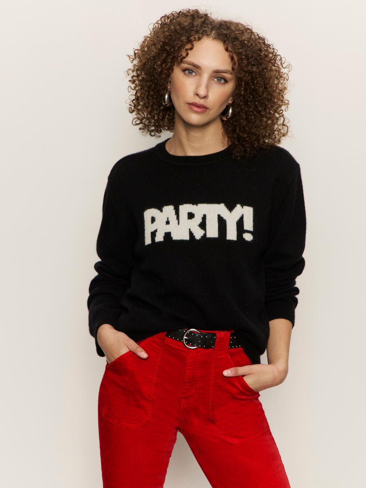 Life Of The Party Cashmere Sweater Black With Chalk