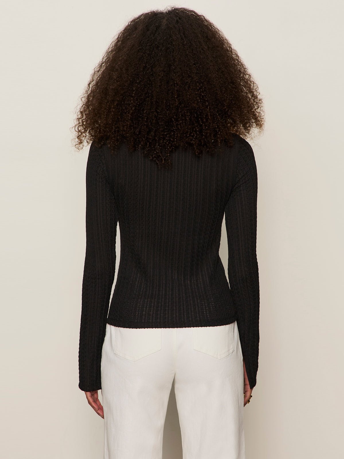 Long Sleeve Boatneck Textured Top Black - Image 4