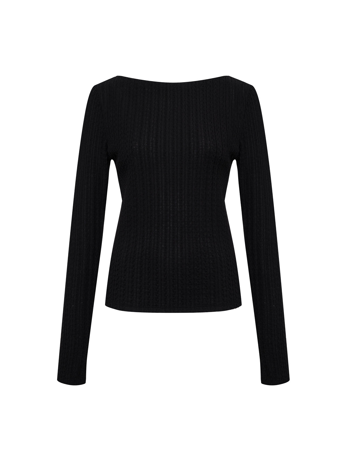 Long Sleeve Boatneck Textured Top Black Extended Sizing - Image 6
