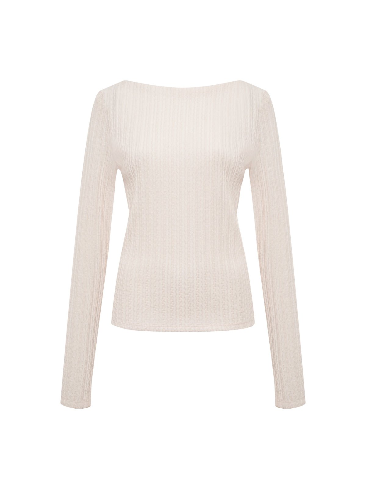 Long Sleeve Boatneck Textured Top Pink Milk - Image 7