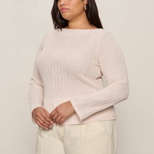 Long Sleeve Boatneck Textured Top Pink Milk Extended Sizing